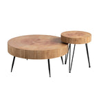 Ensemble de 2 tables basses rustiques avec étagère pour salon