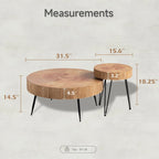 Ensemble de 2 tables basses rustiques avec étagère pour salon
