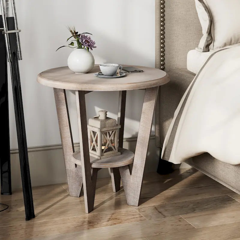 Table d'appoint de style rustique avec étagère ouverte pour salon et chambre