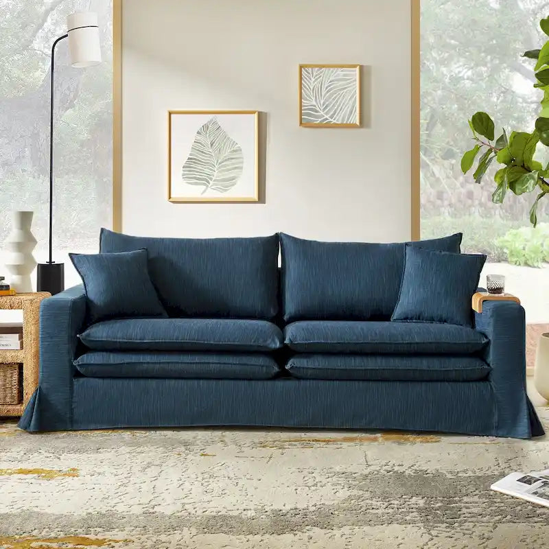 Canapé 3 places moderne déhoussable avec porte-gobelet et coussins réversibles
