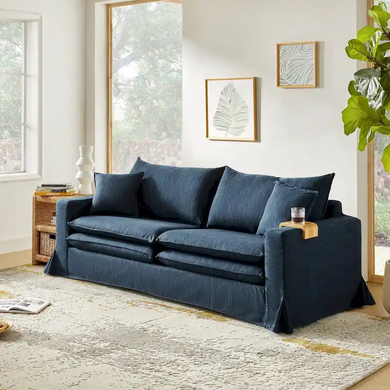Canapé 3 places moderne déhoussable avec porte-gobelet et coussins réversibles