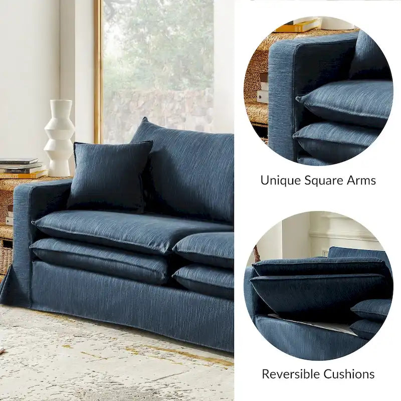 Canapé 3 places moderne déhoussable avec porte-gobelet et coussins réversibles