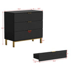 Table de chevet en bois de 31,5 W x 29,7 H avec 3 tiroirs, table d'appoint, commode noire