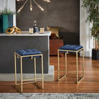 Lot de 2 tabourets de bar en velours touffeté avec boutons, finition dorée – Style glamour
