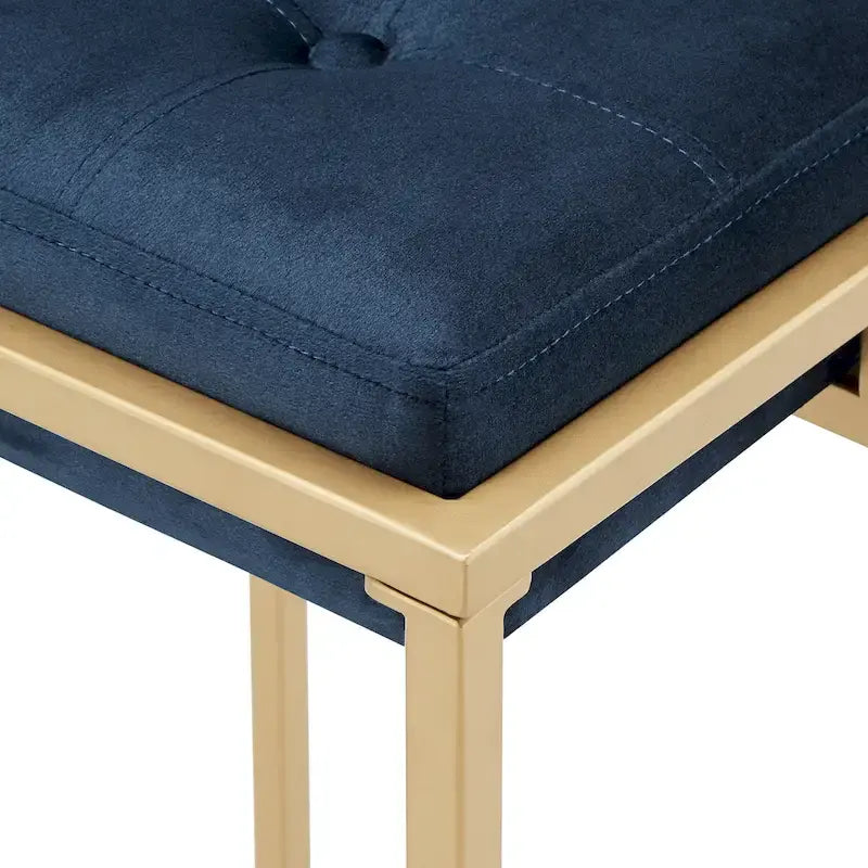 Lot de 2 tabourets de bar en velours touffeté avec boutons, finition dorée – Style glamour