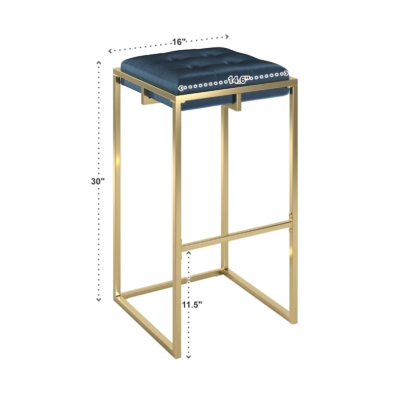 Lot de 2 tabourets de bar en velours touffeté avec boutons, finition dorée – Style glamour