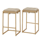 Lot de 2 tabourets de bar en velours touffeté avec boutons, finition dorée – Style glamour