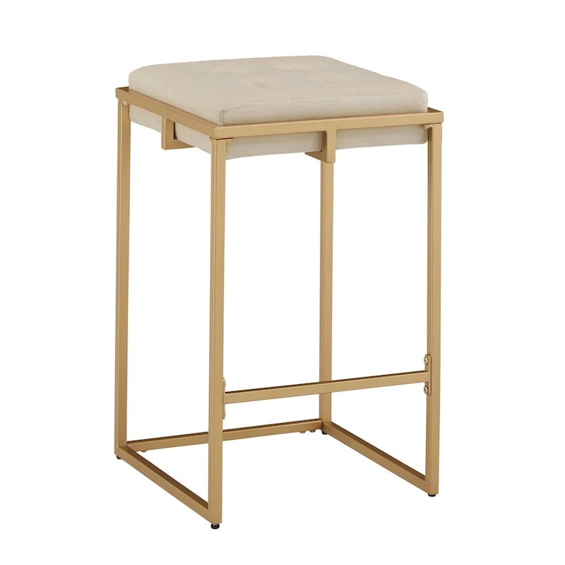 Lot de 2 tabourets de bar en velours touffeté avec boutons, finition dorée – Style glamour