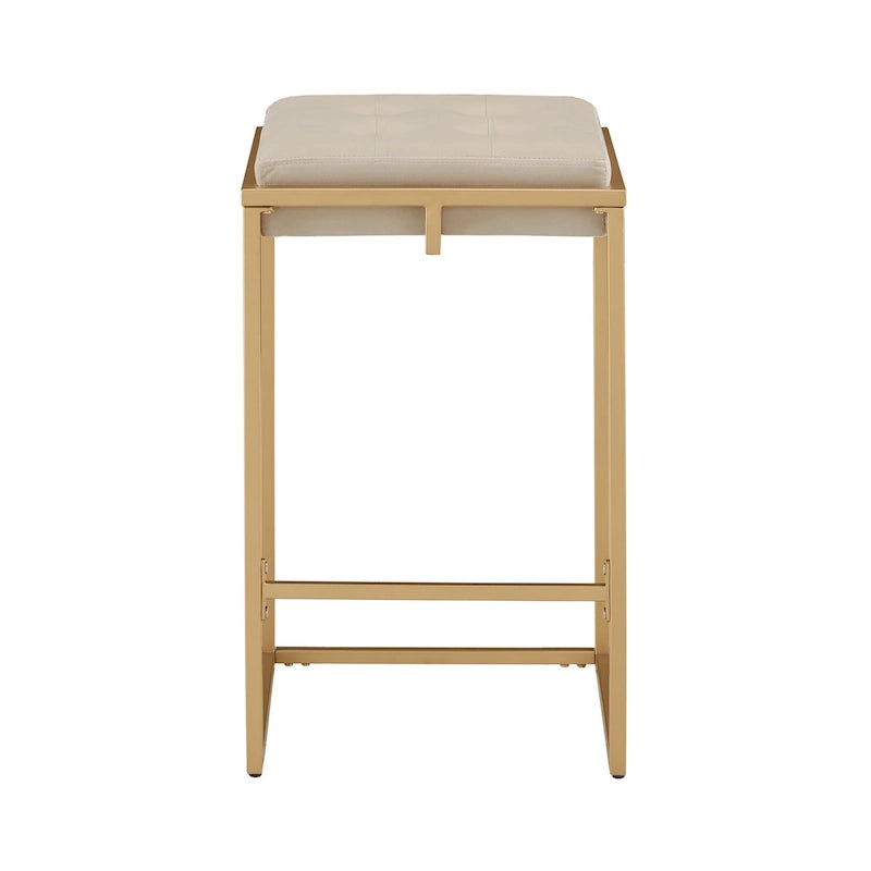 Lot de 2 tabourets de bar en velours touffeté avec boutons, finition dorée – Style glamour