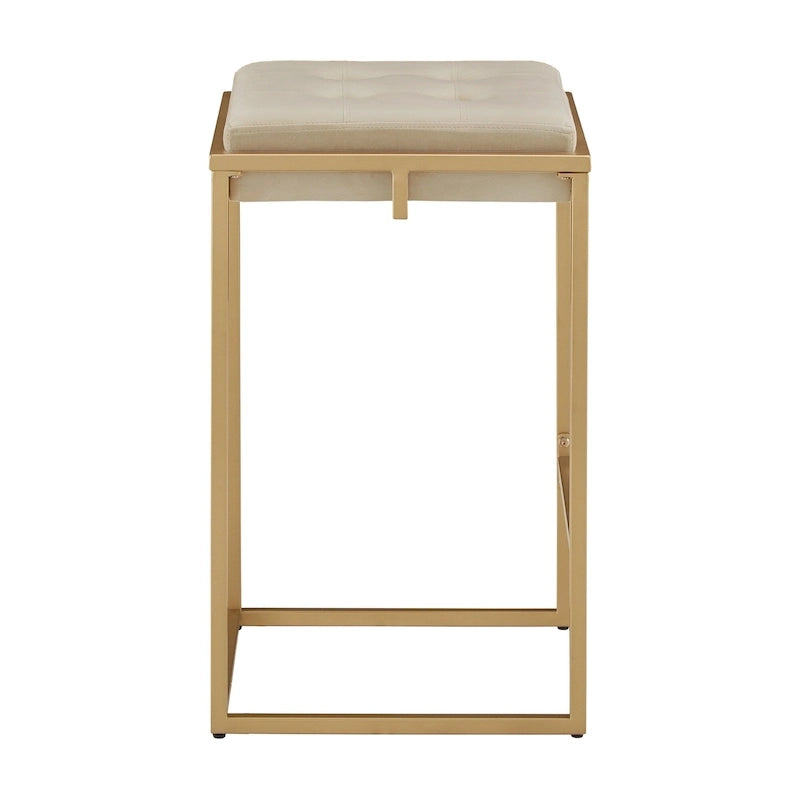 Lot de 2 tabourets de bar en velours touffeté avec boutons, finition dorée – Style glamour