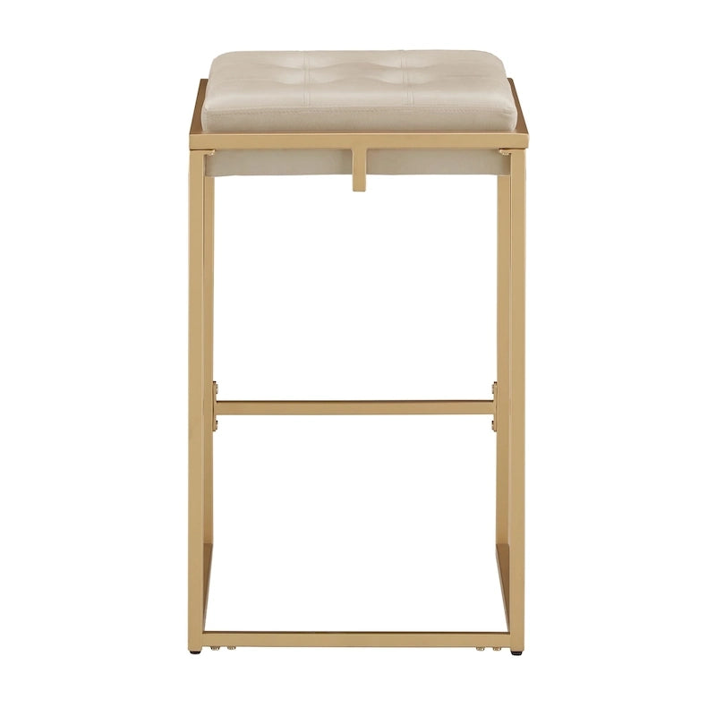 Lot de 2 tabourets de bar en velours touffeté avec boutons, finition dorée – Style glamour