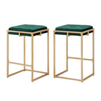 Lot de 2 tabourets de bar en velours touffeté avec boutons, finition dorée – Style glamour