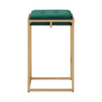 Lot de 2 tabourets de bar en velours touffeté avec boutons, finition dorée – Style glamour