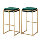 Lot de 2 tabourets de bar en velours touffeté avec boutons, finition dorée – Style glamour