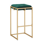Lot de 2 tabourets de bar en velours touffeté avec boutons, finition dorée – Style glamour