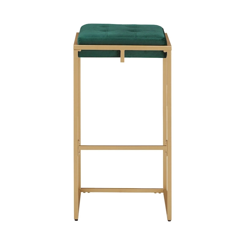 Lot de 2 tabourets de bar en velours touffeté avec boutons, finition dorée – Style glamour