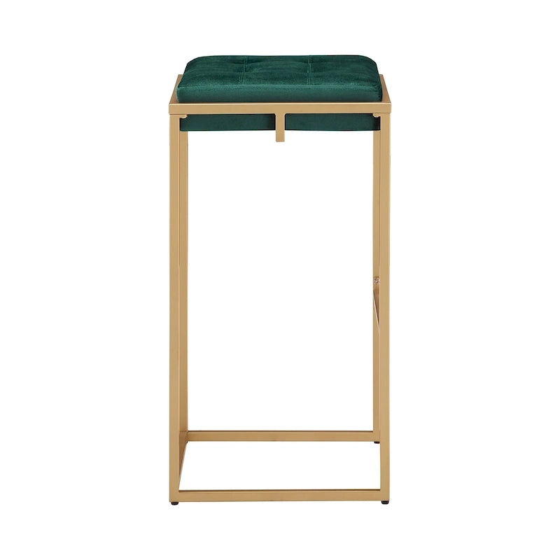 Lot de 2 tabourets de bar en velours touffeté avec boutons, finition dorée – Style glamour