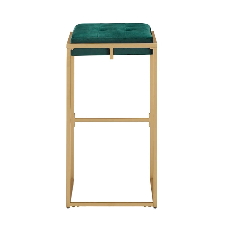 Lot de 2 tabourets de bar en velours touffeté avec boutons, finition dorée – Style glamour