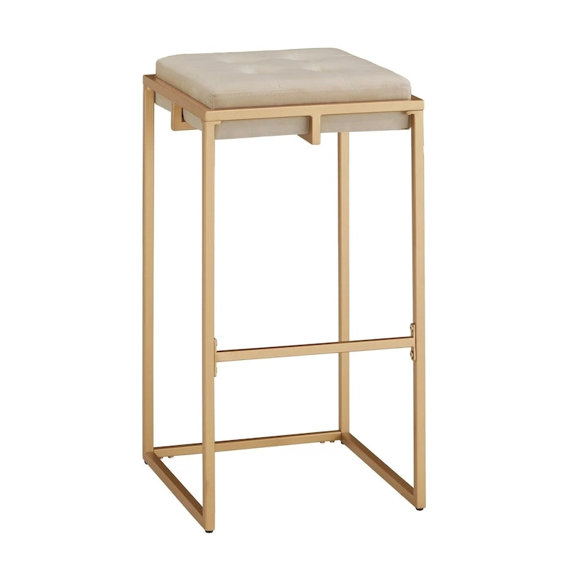 Lot de 2 tabourets de bar en velours touffeté avec boutons, finition dorée – Style glamour
