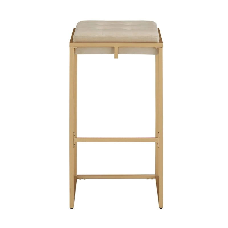Lot de 2 tabourets de bar en velours touffeté avec boutons, finition dorée – Style glamour