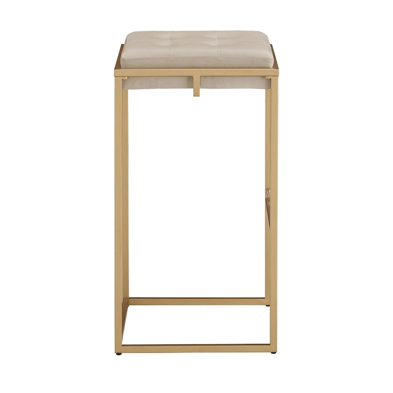 Lot de 2 tabourets de bar en velours touffeté avec boutons, finition dorée – Style glamour