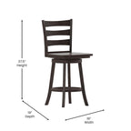 Tabouret de comptoir pivotant en bois à dossier échelle avec repose-pieds
