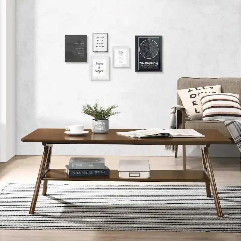 Table basse en bois Mid-Century Modern Arona avec étagère de Roundhill Furniture