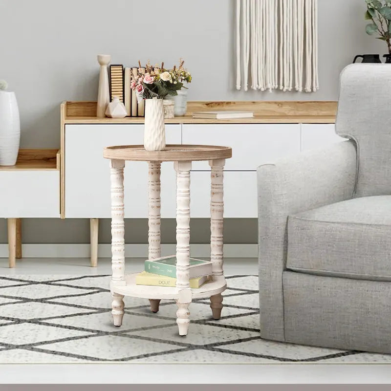 The Gray Barn Dullahan Road Table d'appoint ronde avec rangement en bois naturel et blanc vieilli