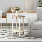 The Gray Barn Dullahan Road Table d'appoint ronde avec rangement en bois naturel et blanc vieilli