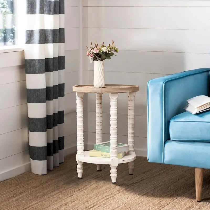 The Gray Barn Dullahan Road Table d'appoint ronde avec rangement en bois naturel et blanc vieilli