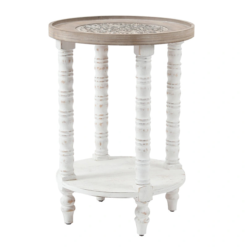 The Gray Barn Dullahan Road Table d'appoint ronde avec rangement en bois naturel et blanc vieilli