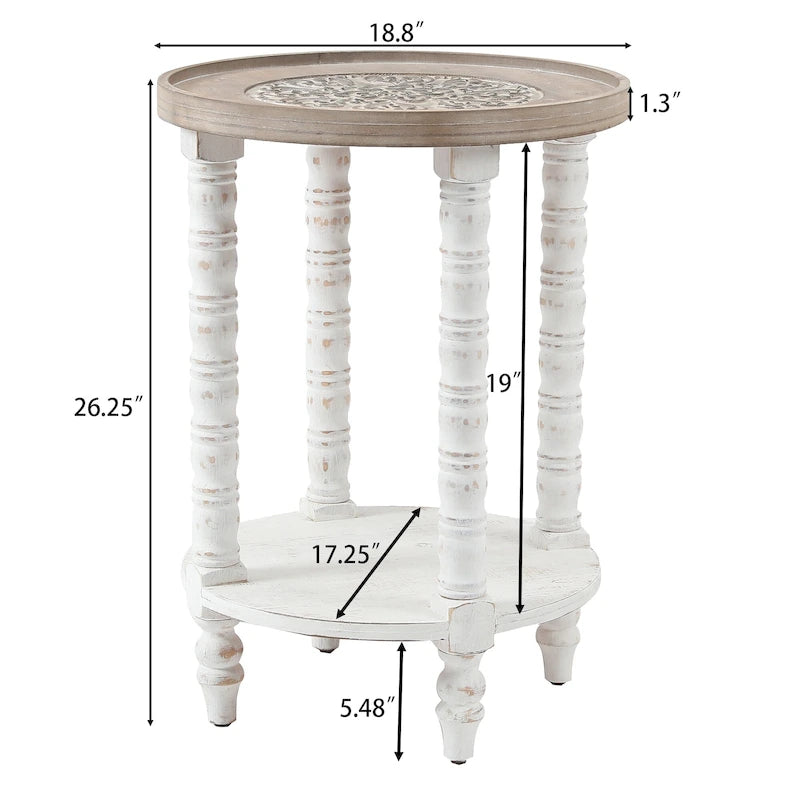 The Gray Barn Dullahan Road Table d'appoint ronde avec rangement en bois naturel et blanc vieilli