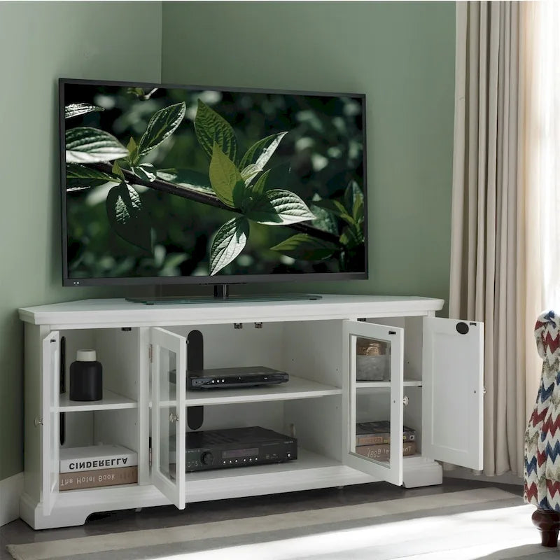 Meuble TV d'angle avec rangement fermé pour téléviseurs jusqu'à 50 pouces