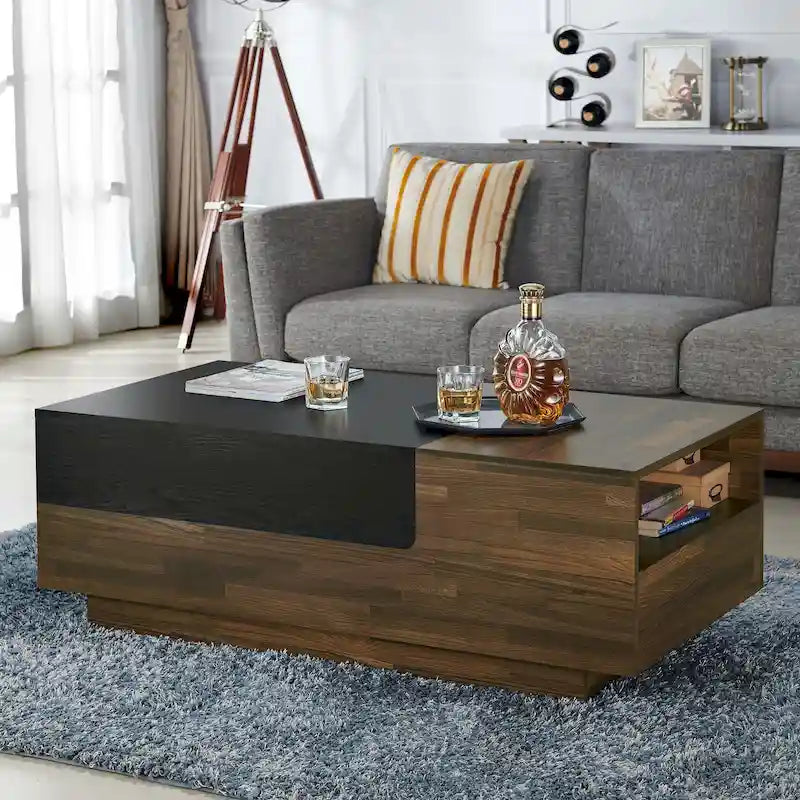 Table basse transitionnelle brune de 47 pouces avec plateau coulissant et 1 étagère