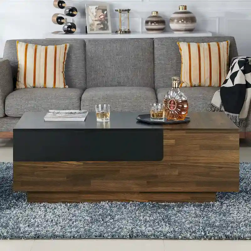 Table basse transitionnelle brune de 47 pouces avec plateau coulissant et 1 étagère