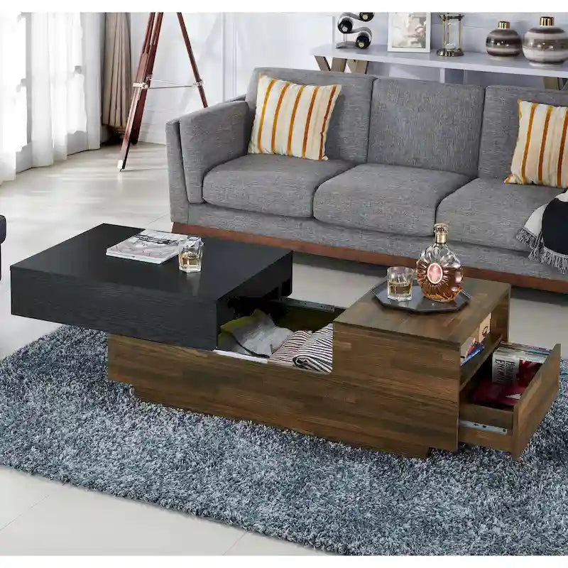Table basse transitionnelle brune de 47 pouces avec plateau coulissant et 1 étagère