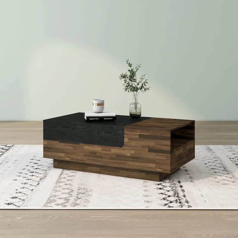 Table basse transitionnelle brune de 47 pouces avec plateau coulissant et 1 étagère