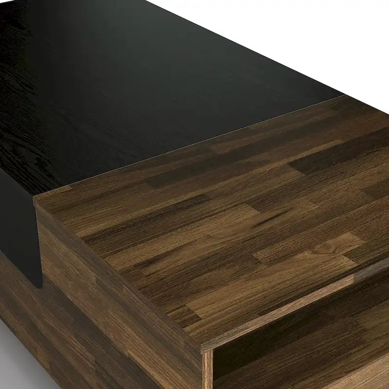 Table basse transitionnelle brune de 47 pouces avec plateau coulissant et 1 étagère