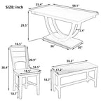 Ensemble de salle à manger 6 pièces en bois demi-rond avec longue banquette et 4 chaises de salle à manger