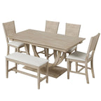 Ensemble de salle à manger 6 pièces en bois demi-rond avec longue banquette et 4 chaises de salle à manger