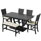 Ensemble de salle à manger 6 pièces en bois demi-rond avec longue banquette et 4 chaises de salle à manger
