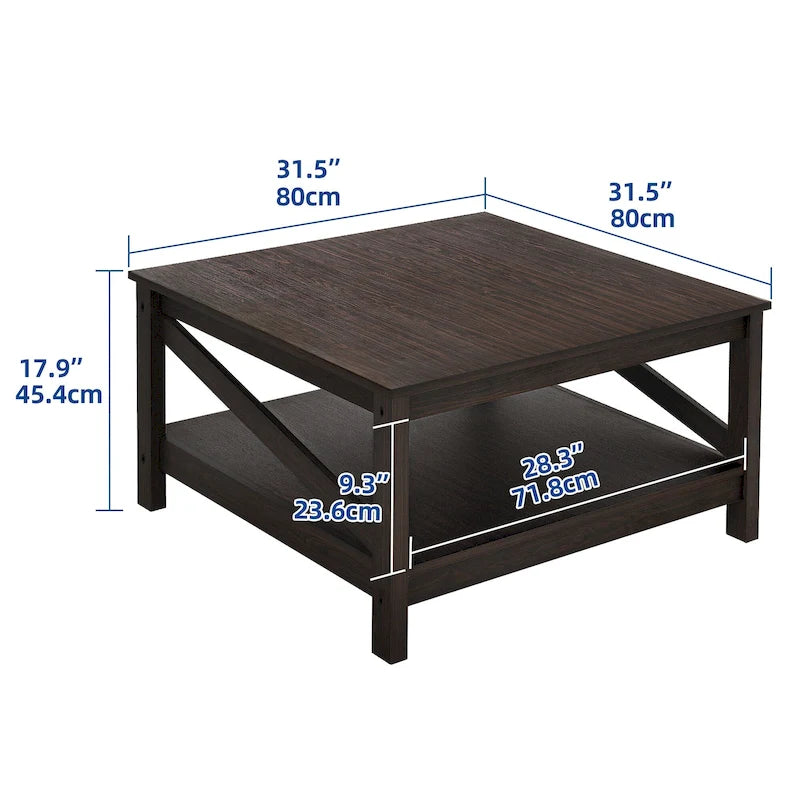 Table basse carrée à 2 niveaux avec étagère de rangement pour le centre du salon