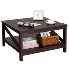 Table basse carrée à 2 niveaux avec étagère de rangement pour le centre du salon
