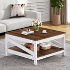 Table basse carrée à 2 niveaux avec étagère de rangement pour le centre du salon
