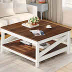 Table basse carrée à 2 niveaux avec étagère de rangement pour le centre du salon