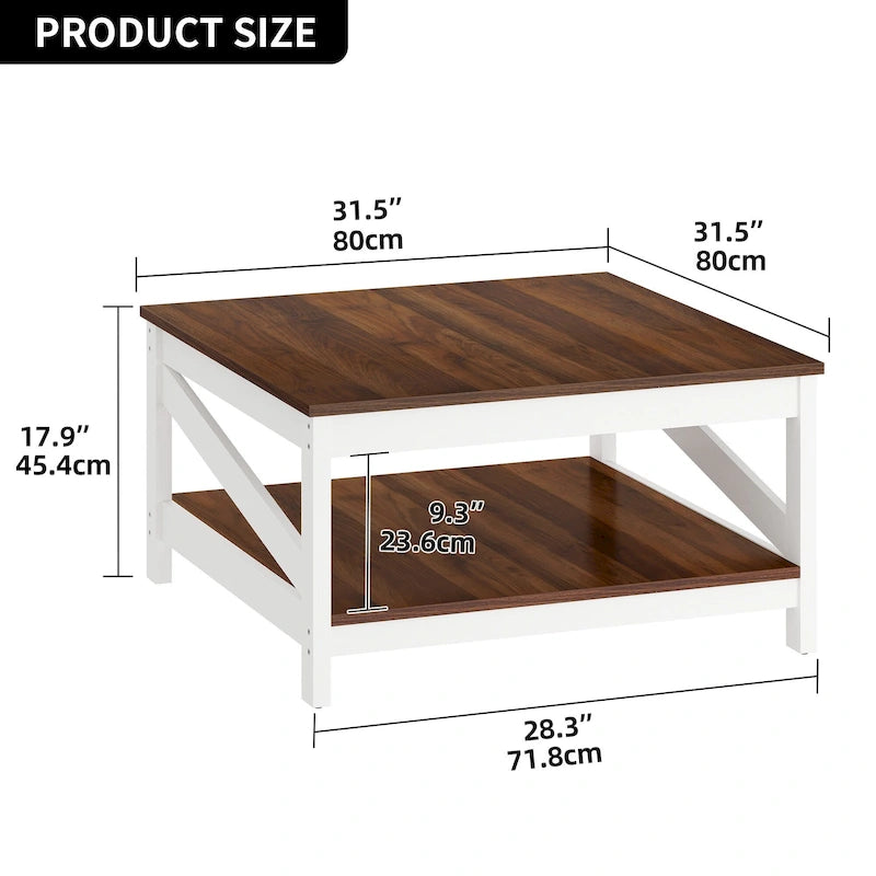 Table basse carrée à 2 niveaux avec étagère de rangement pour le centre du salon