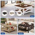 Table basse carrée à 2 niveaux avec étagère de rangement pour le centre du salon