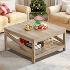 Table basse carrée à 2 niveaux avec étagère de rangement pour le centre du salon