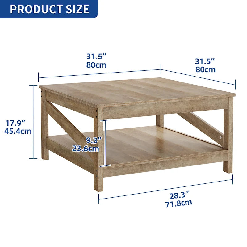 Table basse carrée à 2 niveaux avec étagère de rangement pour le centre du salon