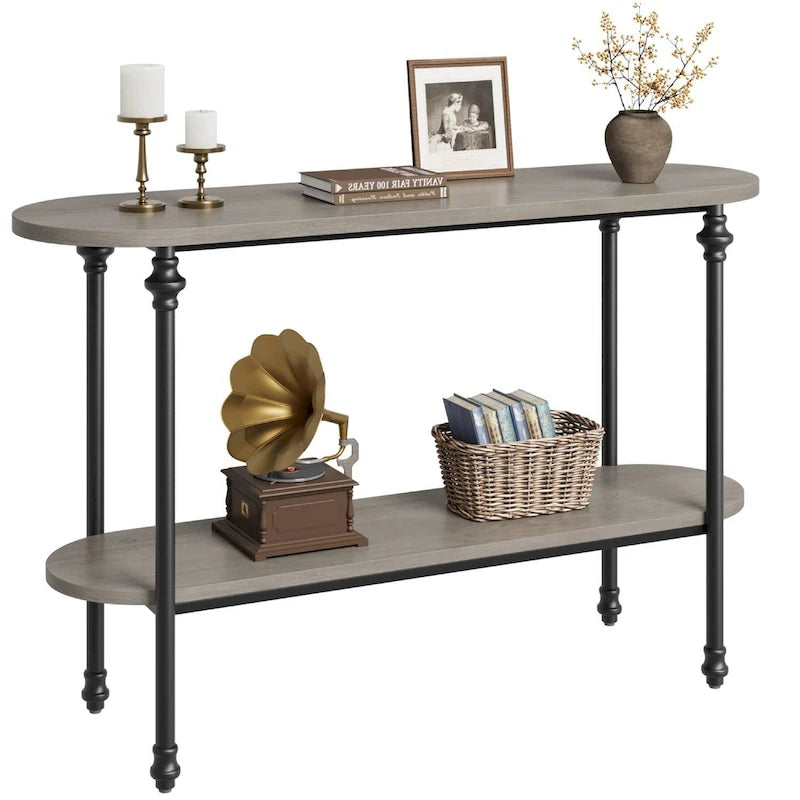 Console vintage à 2 niveaux avec rangement, table de canapé pour entrée